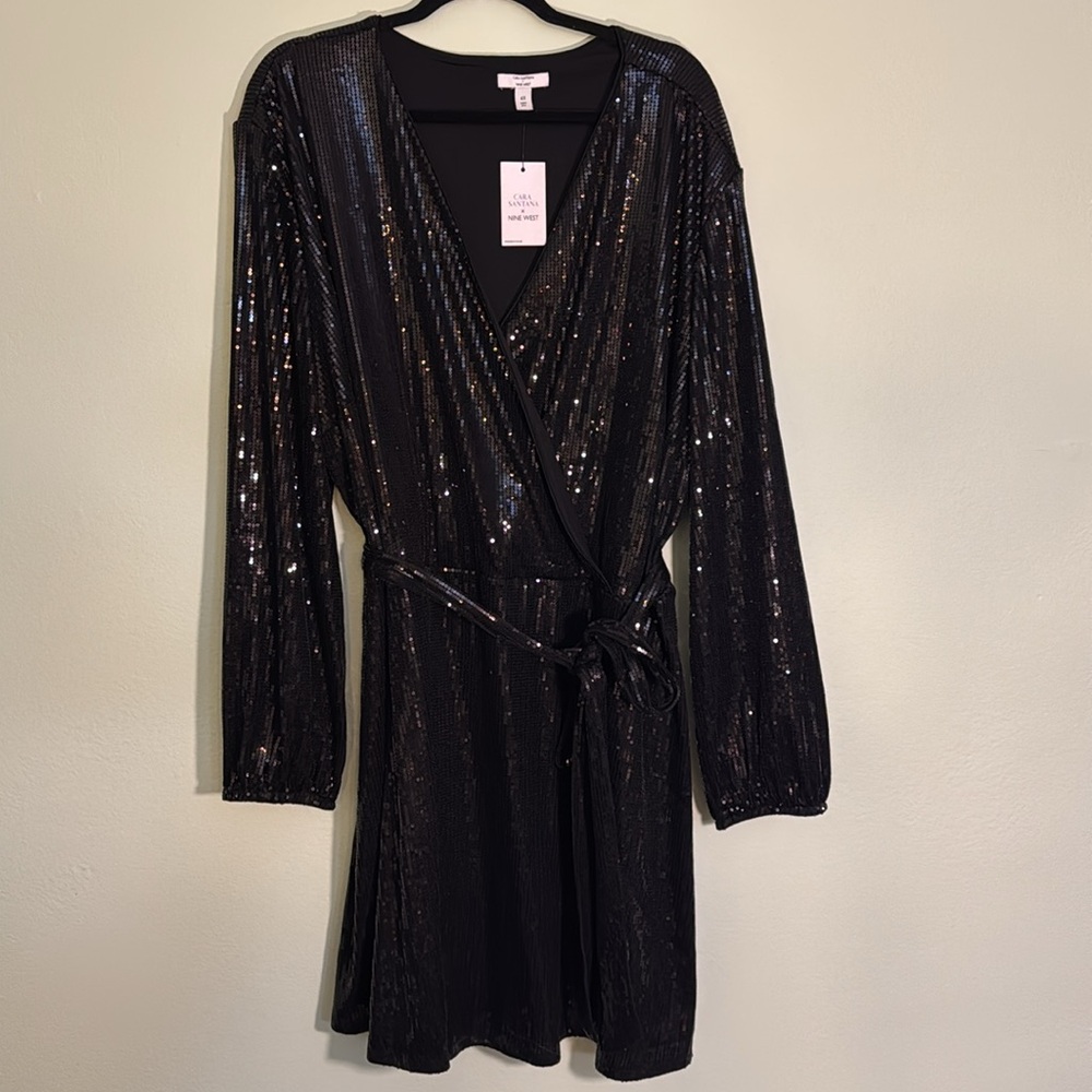 Nine West Cara Santana 4x plus sequin faux wrap dress tie waist belt - Picture 8 of 8